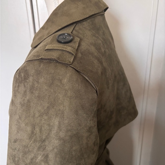 Mark. Army Green Suede Trench Coat. Sz Small - Picture 4 of 14